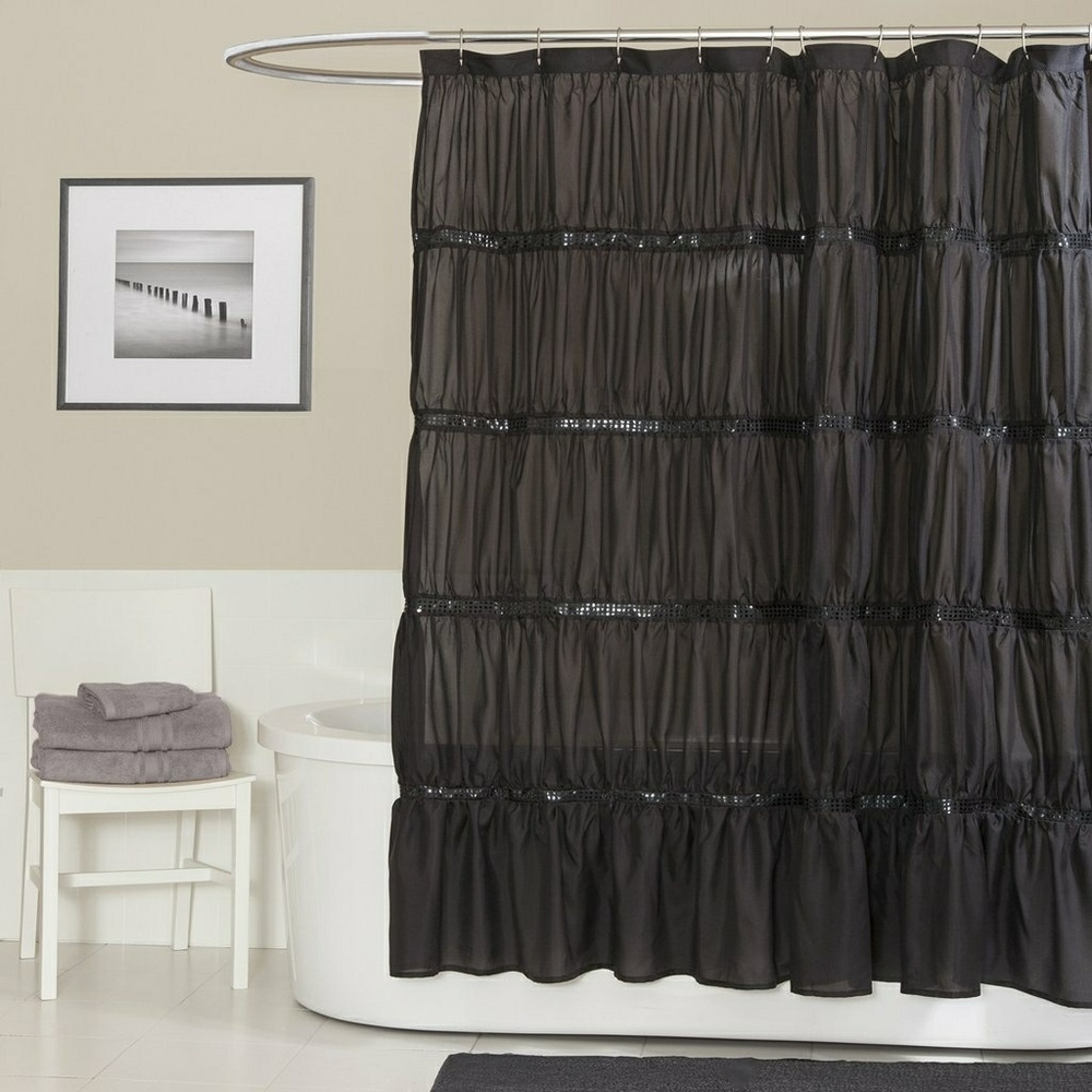 lush black twinkle sequin shower curtain